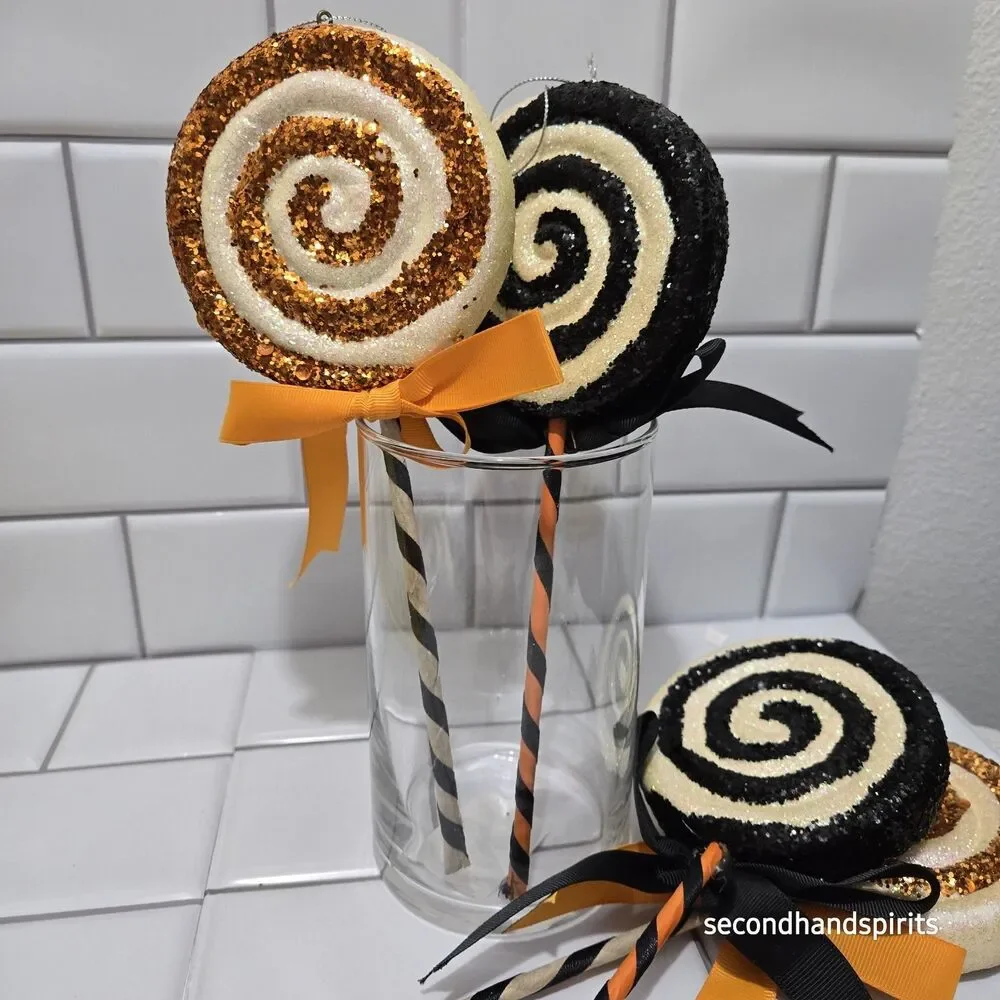 Halloween Lollipop Ornaments Set of 4 Orange Black